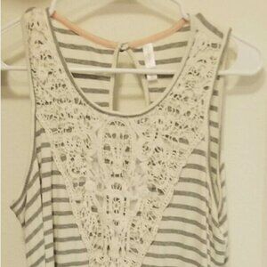 Xhilaration striped cotton crochet lace sleeveless stretch juniors swing dress L
